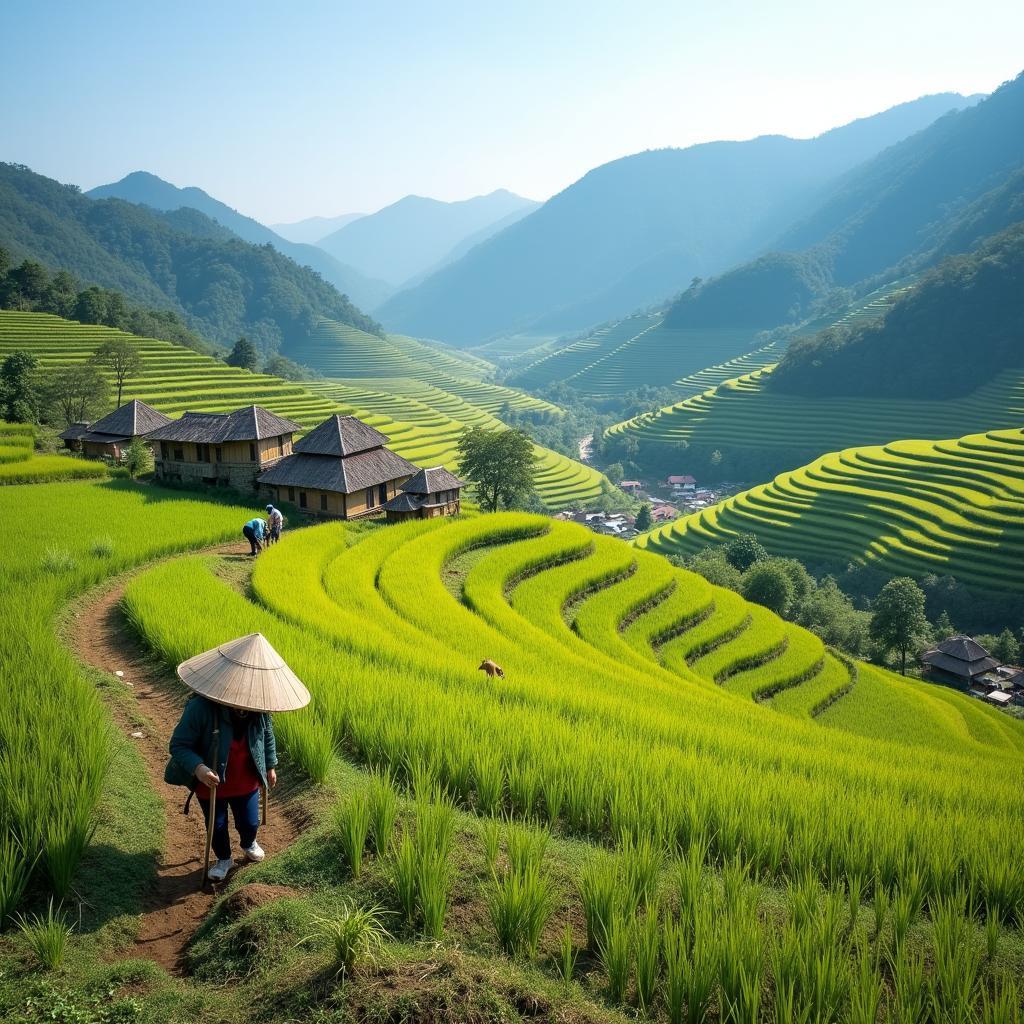 Bức tranh đời sống yên bình, mộc mạc của người dân Xã Bảo Thắng, Tỉnh Lào Cai gắn liền với đồng ruộng và nương đồi